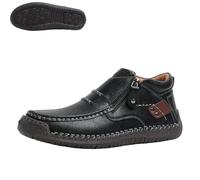 Generico Bofine Shoes for Men, Men Handmade Premium Leather Slip-On Driving Boots, Wide Toe, Side Zipper Non-Slip Flat Shoes (Black,33 1/9)