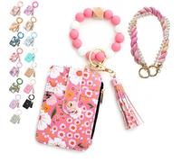 Generico Boho Beaded Wallet Keychain for Women, Wristlet Purse with Card Slots & Adjustable Strap - Hands-Free Organizer for Cash, Keys, Cards - Boho Chic Gift for Her, Moms, Travelers (4#)