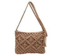 Generico Boho Crossbody Handbag Minimalist Tassel Women's Clutch Retro Cotton Rope Woven Bag Vacation Summer Beach Stylish Purse (Khaki)