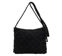 Generico Boho Crossbody Handbag Minimalist Tassel Women's Clutch Retro Cotton Rope Woven Bag Vacation Summer Beach Stylish Purse (Black)