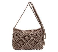 Generico Boho Crossbody Handbag Minimalist Tassel Women's Clutch Retro Cotton Rope Woven Bag Vacation Summer Beach Stylish Purse (Brown)