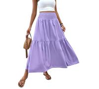 Generico Boho Maxi Skirt for Women Summer Floral Smocked High Waisted Skirts with Pockets Vacation A-Line Long Flowy Skirts (B (7),M)