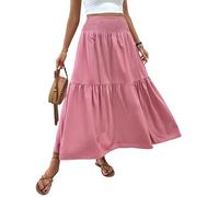 Generico Boho Maxi Skirt for Women Summer Floral Smocked High Waisted Skirts with Pockets Vacation A-Line Long Flowy Skirts (B (4),XL)