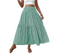Generico Boho Maxi Skirt for Women Summer Floral Smocked High Waisted Skirts with Pockets Vacation A-Line Long Flowy Skirts (A (4),S)