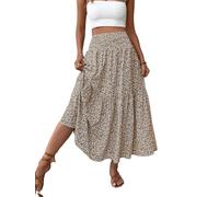 Generico Boho Maxi Skirt for Women Summer Floral Smocked High Waisted Skirts with Pockets Vacation A-Line Long Flowy Skirts (A (3),L)