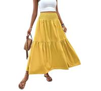 Generico Boho Maxi Skirt for Women Summer Floral Smocked High Waisted Skirts with Pockets Vacation A-Line Long Flowy Skirts (B (9),M)
