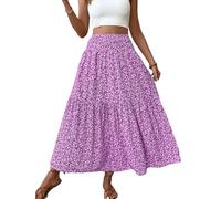 Generico Boho Maxi Skirt for Women Summer Floral Smocked High Waisted Skirts with Pockets Vacation A-Line Long Flowy Skirts (A (5),XL)