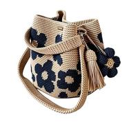 Generico Boho Stricktasche Blumen Häkeltasche Damen Schulterbeutel