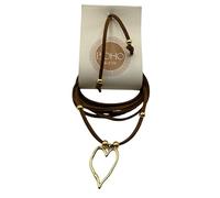 Generico Boho Suede Collana Donna con Laccio in Pregiata Pelle Scamosciata, Gioielli Donna in Ottone Placcato Oro 18 Carati, Artigianalità Italiana (laccio marrone cuore piccolo)