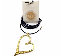 Generico Boho Suede Collana Donna con Laccio in Pregiata Pelle Scamosciata, Gioielli Donna in Ottone Placcato Oro 18 Carati, Artigianalità Italiana (Laccio blu cuore grande)