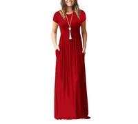 Generico Boho Summer Dresses 2025, Short Sleeve Maxi Dress with Pockets, Plus Size Dresses for Curvy Women (Big Red,3XL)