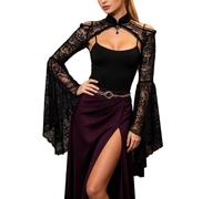 Generico Bolero Gotico Vintage da Donna, Giacchina Trasparente in Pizzo, Comodo Elegante Tempo libero Festivalmente Top Crop Punk Nero a Maniche Lunghe Stile Lolita per Feste e Club