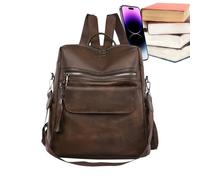 Generico Bolso para Mujer - Mochila de Gran Capacidad en Cuero PU, Bolso de Hombro con Cierre y Colgante de | Elegante para Trabajo, Escuela, Universidad, Viaje, Oficina, Compras, Diario
