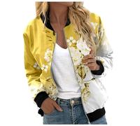 Generico Bomber Donna Estivo,Giacca Donna Elegante,Floreale Bomber a Manica Lunga con Cerniera Stand Up Collar Outwear Cappotto Corto Primavera Giacca Estiva Giacca per Il Tempo Libero Giacchetto