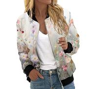 Generico Bomber Donna Estivo,Giacca Donna Primavera Elegante,Cerniera Lampo Manica Lunga Casual Leggera Stampa Floreale Giacca Corta Giacchetta Leggera Giacca Felpa