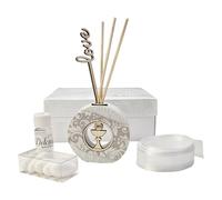 Generico Bomboniera Ametista Profumatore Calice 7x6 Cm Marmo Di Carrara Legno Naturale Scatola Essenza Confetti Nastro Bigliettino Personalizzato (Prima Comunione)