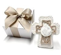 Generico Bomboniera croce con icona simbolo cresima in polvere di marmo e legno con astuccio e confetti