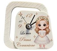 Generico Bomboniera Orologio in pietra Prima Comunione Femmina 11,5x11cm Completo di scatola, nastro, confetti e bigliettino personalizzabile