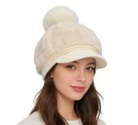 Generico Bonnet Femme d'Hiver | Couvre-Chef Déguisement avec Pompon et Visière | Chapeau Chaud pour Ski et Voyage | pour Randonnée, Vacances, Matin, Déplacement Quotidien, Fille, Adulte