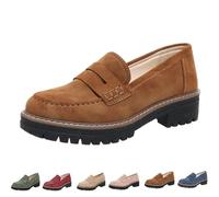 Generico Bootara Loafers Women,Women's Plus Size Casual Retro Suede Loafers,with Chunky Heel Platform,Comfortable Slip on Work (Brown,39)