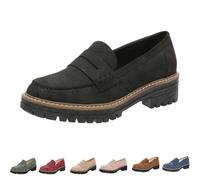 Generico Bootara Loafers Women,Women's Plus Size Casual Retro Suede Loafers,with Chunky Heel Platform,Comfortable Slip on Work (Black,38)