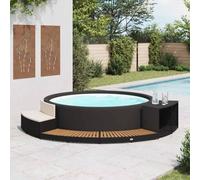 Generico Bordo Spa Nero in Polyrattan e Legno d'Acacia,Casa e Giardino,Piscine e Spa,Accessori per Piscina e spa-310092