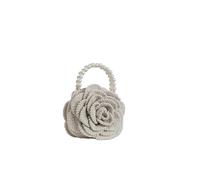 Generico Borsa a Mano con Pochette a Forma di Fiore Rosa, Borsa a in Tessuto Jacquard all'Uncinetto(off White)