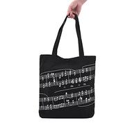 Generico Borsa a mano in tessuto di cotone lavabile tote musicale spalla per la spesa con pulsante magnetico e motivo notazione
