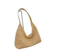 Generico Borsa a secchiello di paglia intrecciata, Borsa a tracolla con ascelle in tinta unita, Sacca a tracolla casual ad alta capacità, Elegante accessorio per spostamenti giornalieri da donna