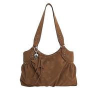 Generico Borsa a Spalla Donna Vintage PU, Borsa a Sacco con Dettagli a Borchia e Ciondolo Pendente, ideale per gli Spostamenti Quotidiani, i Viaggi e lo Shopping