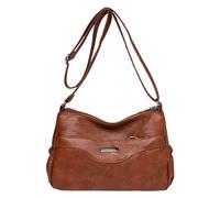 Generico Borsa a tracolla da donna Borsa a tracolla versatile con cerniera di grande capacità nuovo modello alla retrò in tinta unita (Brown One Size)
