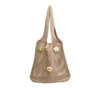 Generico Borsa a Tracolla Lavorata a Maglia da Donna, Borsa a all'Uncinetto con Decorazione Floreale, Borse a alla Moda(Khaki)