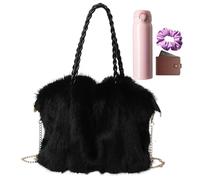 Genérico Borsa da donna Plush Large Travel Pouch With Detachable Strap | Fuzzy Tote Bag,per incontri Hiking Work Walking Shopping Everyday Carry Commuting Camping Sports Fitness, nero, Consulte la