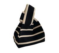 Generico Borsa Da Polso Con Nodo Borsa a mano in maglia fatta a da donna Mini borsa polso con nodo tote scozzese a righe larghe di colore casual Borse for la spesa riutilizzabili(Black)