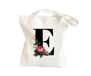 Genérico Borsa da spiaggia da donna, borsa da spiaggia con iniziale | pieghevole, con motivo floreale, borsa per la spesa con lettere da donna, borsa monogramma per insegnanti, signore
