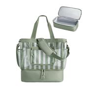 Generico Borsa da spiaggia for donna Borse in rete con cerniera Elementi essenziali for le vacanze antisabbia dispositivo di raffreddamento for la piscina crociera(Green)