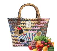 Generico Borsa Da Spiaggia Intrecciata, Borsa Paglia con Motivo Cagnolino, Borsetta Per Shopping Intrecciata A Cesto Per Lavoro Viaggio All Aperto Picnic Matrimonio Compleanno Quotidiano