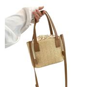 Generico Borsa da Viaggio in Paglia Lavorata a Maglia, Spiaggia, Polso, Donna, con Manico, a Secchiello, Tote Bag(Brown)