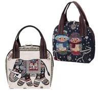Generico Borsa Donna in tessuto jacquard con Doppia Cerniera, Borsa a Mano Casual Piccolo Vintage per Shopping Viaggio Lavoro, Tote Hobo Borza con Ricamo Boho Stile