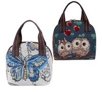 Generico Borsa Donna in tessuto jacquard con Doppia Cerniera, Borsa a Mano Casual Piccolo Vintage per Shopping Viaggio Lavoro, Tote Hobo Borza con Ricamo Boho Stile