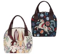 Generico Borsa Donna in tessuto jacquard con Doppia Cerniera, Borsa a Mano Casual Piccolo Vintage per Shopping Viaggio Lavoro, Tote Hobo Borza con Ricamo Boho Stile
