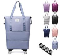 Generico Borsa espandibile con rotelle, valigia pieghevole senza manicoBorsa resistente e leggera con rotelle (Blue)