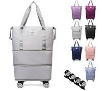 Generico Borsa espandibile con rotelle, valigia pieghevole senza manicoBorsa resistente e leggera con rotelle (Grey)