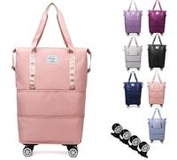 Generico Borsa espandibile con rotelle, valigia pieghevole senza manicoBorsa resistente e leggera con rotelle (Pink)