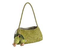 Generico borsa intrecciata Borsa da donna in PU intrecciata a mano, borsa a secchiello a forma di barca a vela con cesto verdure, a tracolla casual vacanza(Olive green)