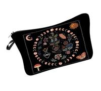 Generico Borsa per Trucco Portatile a Forma di Fiore Cerniera, Borsa da Toilette Decorativa da Viaggio per Donna, Custodia Cosmetica con Motivo Astrale e Fiori, per Viaggi e Uso Quotidiano