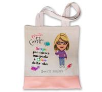Generico Borsa Shopper Regalo con Avatar Maestra personalizzata con il suo aspetto, nome e otone canvas e Ecopelle