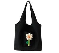 Generico Borsa tote colorata in tela da donna con arte floreale giapponese e coreana - Design fresco e dolce(Black)