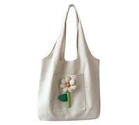 Generico Borsa tote colorata in tela da donna con arte floreale giapponese e coreana - Design fresco e dolce(Beige)