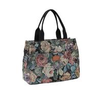 Generico Borsa tote da donna portatile con stampa floreale, compatibile borsa jacquard di grande capacità cerniera for pranzo in tela ispessita(A)